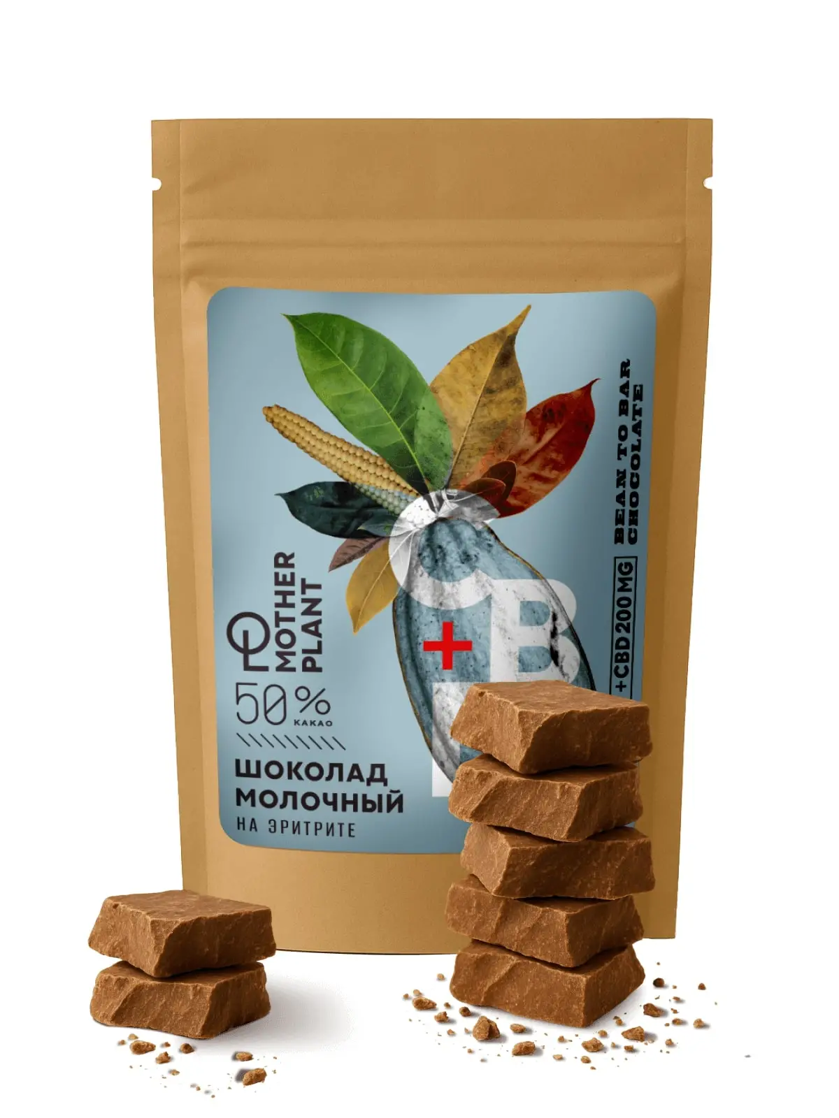 Молочный шоколад на эритрите (50% какао, 100мг CBD), MotherPlant, Вес 50гр.