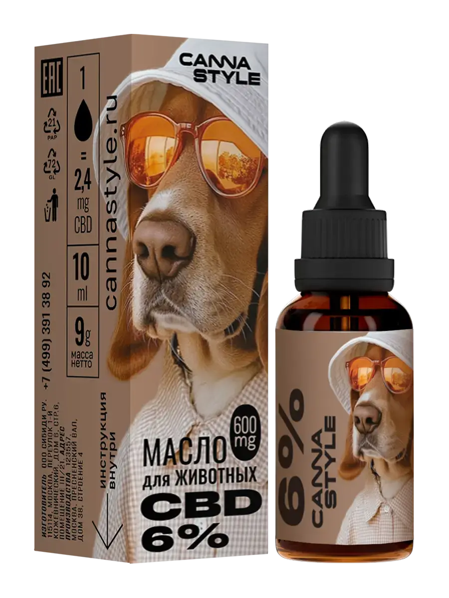 Масло CBD для животных 600мг 6% 10мл CannaStyle