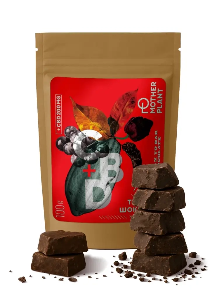 Тёмный шоколад с перцем, Жгучий перчик (70% какао, 100мг CBD) MotherPlant  Вес 50гр.